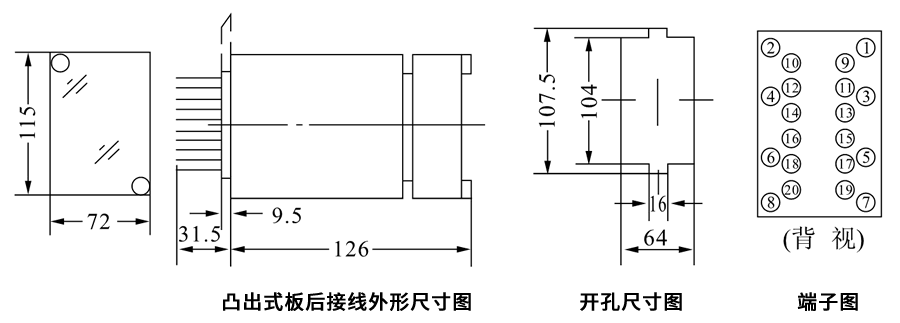 DZY-210凸出式板后接線安裝尺寸圖